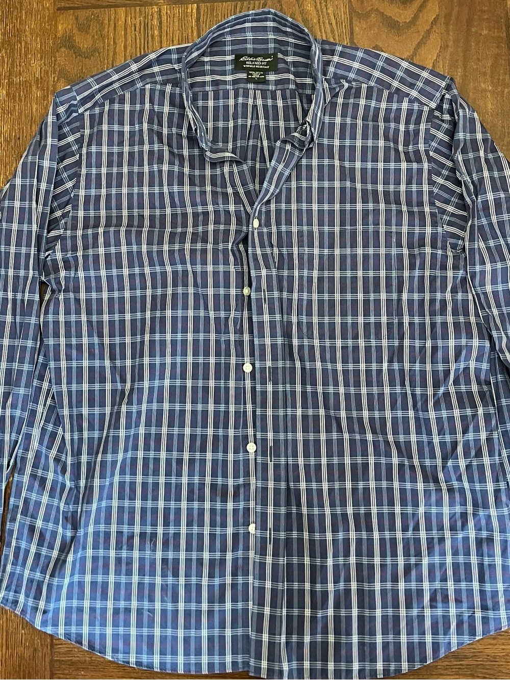 Eddie Bauer Relaxed Fit Blue/White Plaid Long-Sleeve Button-Up Shirt Mens Size L